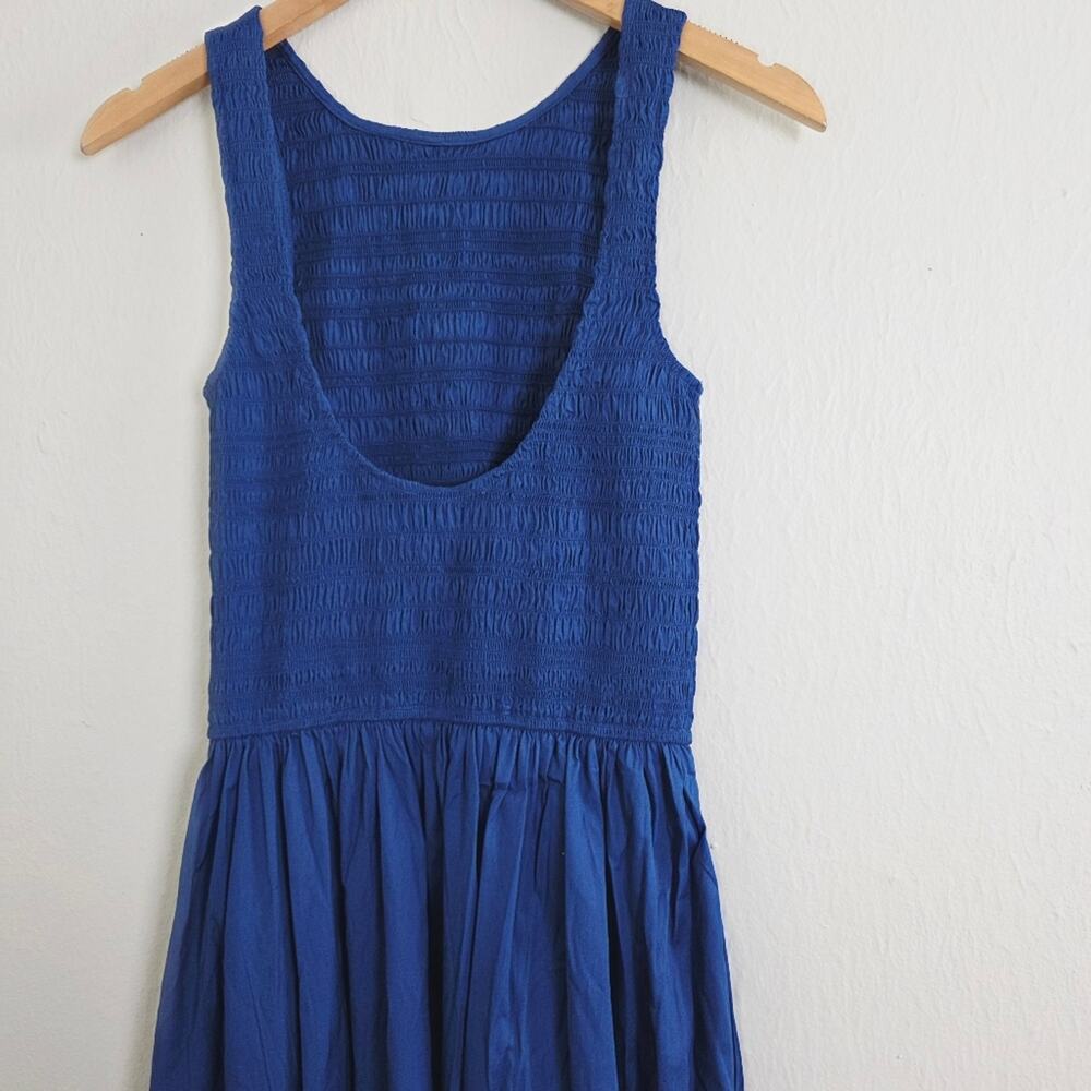 NWT Madewell Melody Smocked Midi Dress XS | Blue Moon Cotton Poplin Pockets - Picture 11 of 12